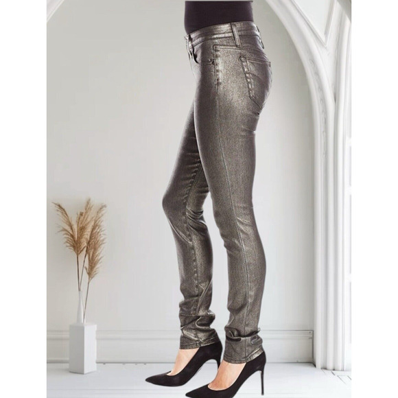 Joe’s Jeans Women Mid Rise Skinny Metallic Coated Glitter Gray Silver 28 Mari - Picture 5 of 10